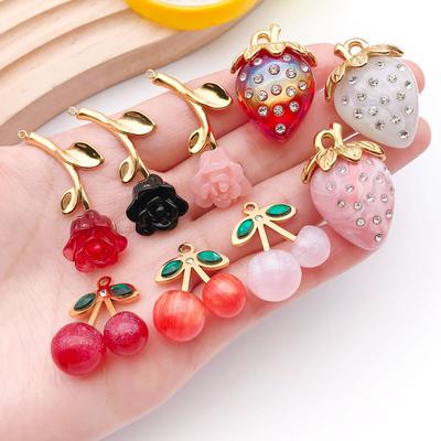 2pcs Stainless Steel 3D Stereoscopic DIY Jewelry Accessories Keychain Necklace Pendant Pendant Cherry Strawberry Craft Supplie