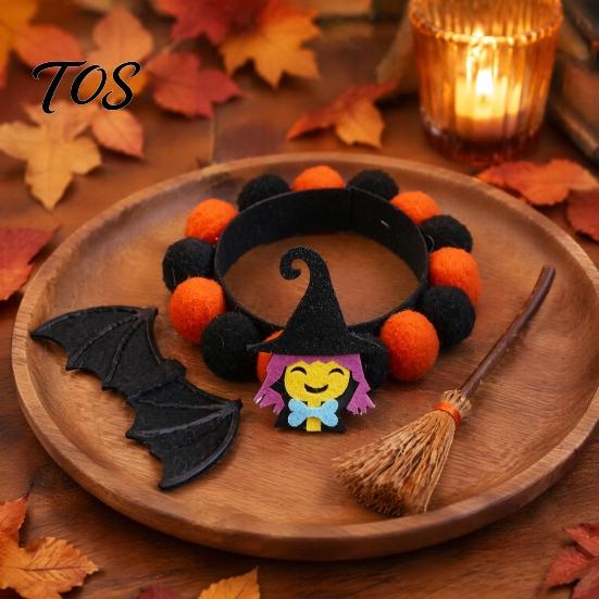 Festive Halloween Pet Collar Pom-pom Cat Collar, Adjustable Cute Pumpkin Bat Witch Dog Hook And Loop Orange Black Pom-poms for Cats Dogs Soft