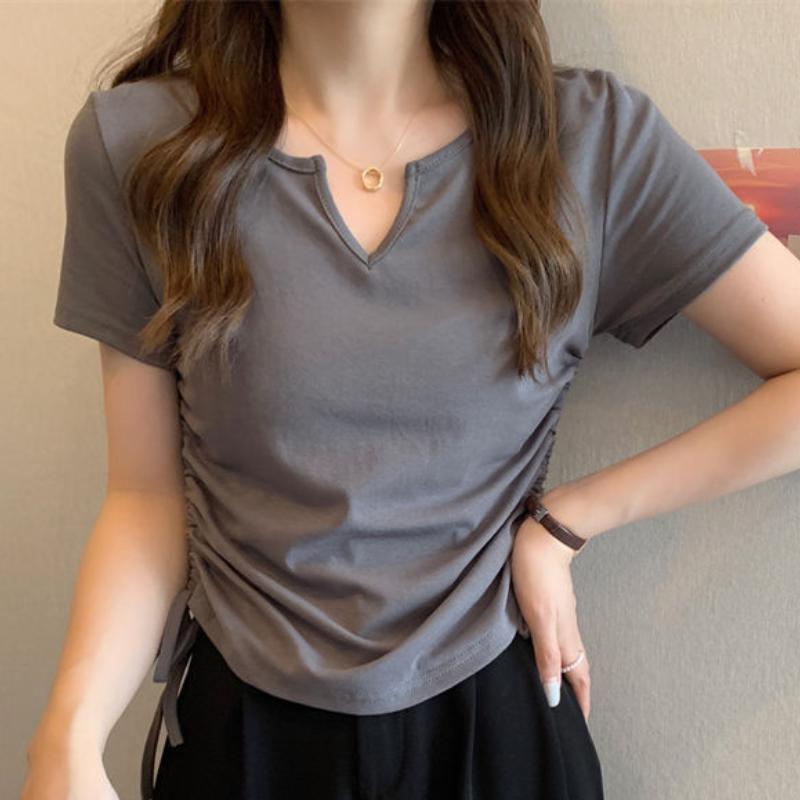 

GMXIA Женская модная повседневная футболка с коротким рукавом и V-образным вырезом и топ XXL темно-серого