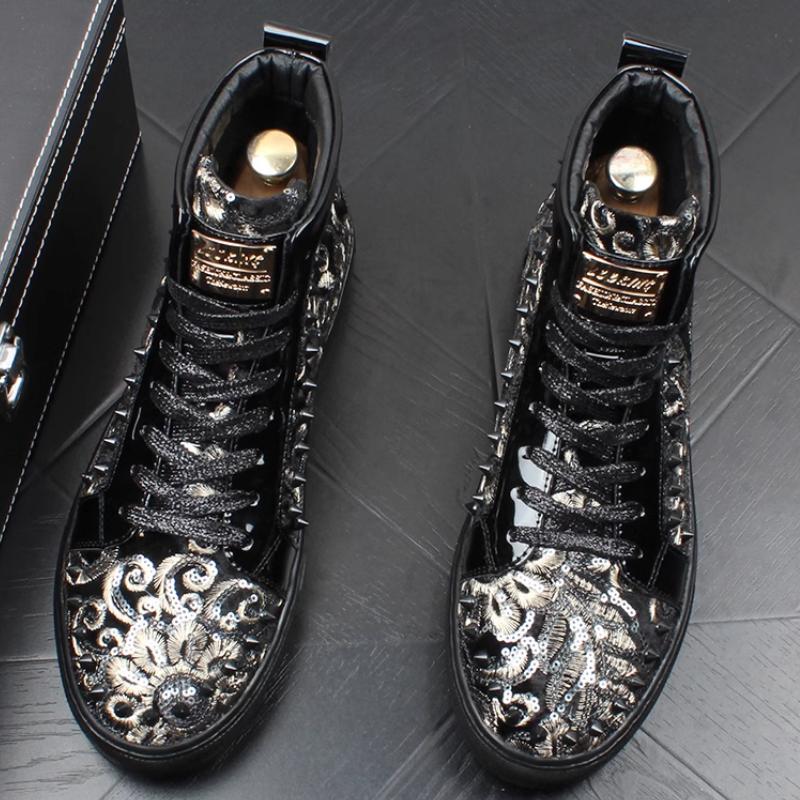 

Men Casual Ankle Boots Spring Autumn Rivets Luxury Brand Sneakers Male High Top Punk Style Shoes Zapatos Hombre a8 44
