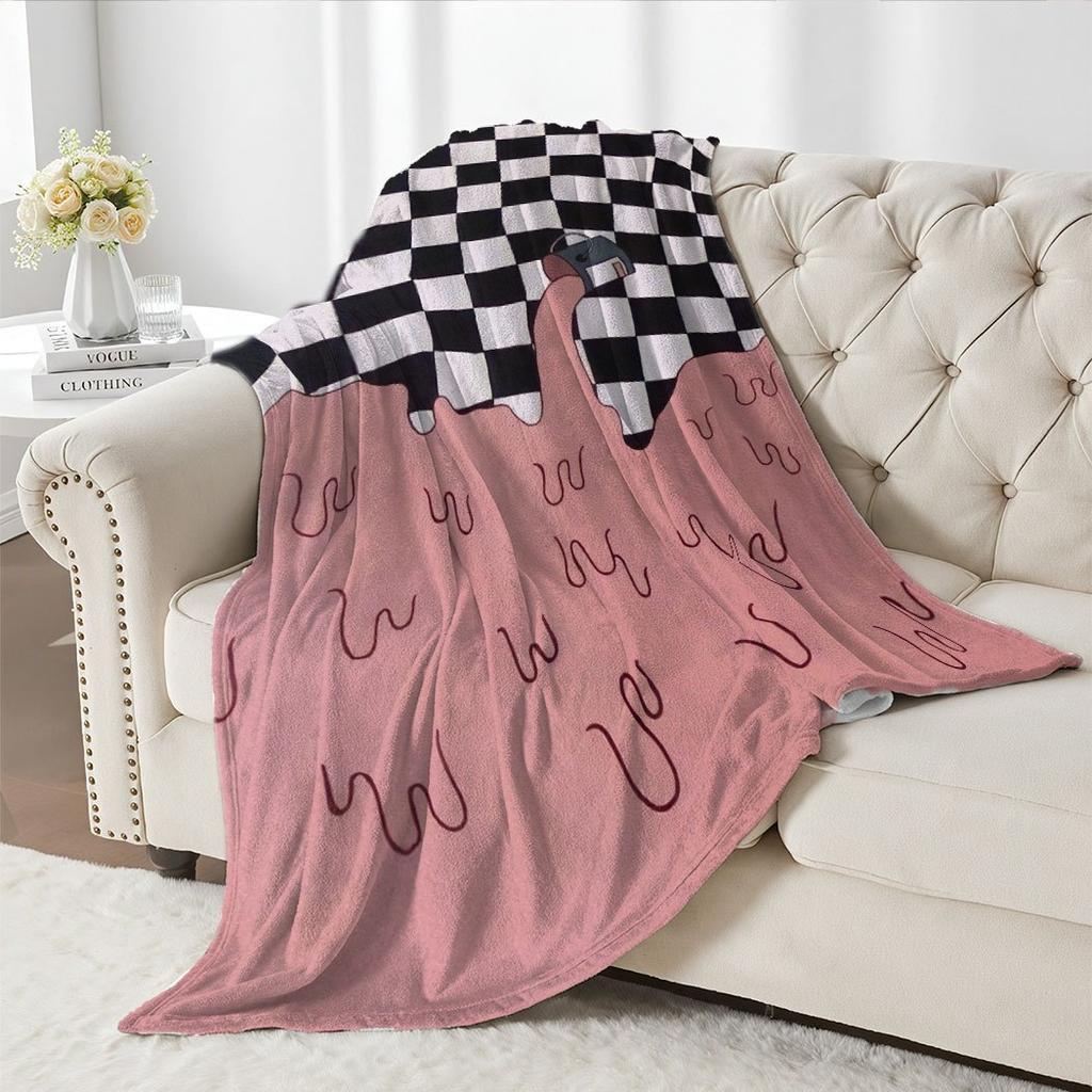 Checkerboard Melt Pattern Flannel Throw Blanket Soft Cozy Fleece for Home Office Sofa and Car All Season Gift