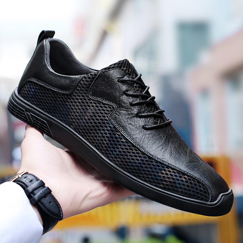 2024 Summer Men's Sandals Genuine Leather Hollowed Out Soft Bottom Breathable Casual Shoes Lightweight Comfy Flat Designer Shoes