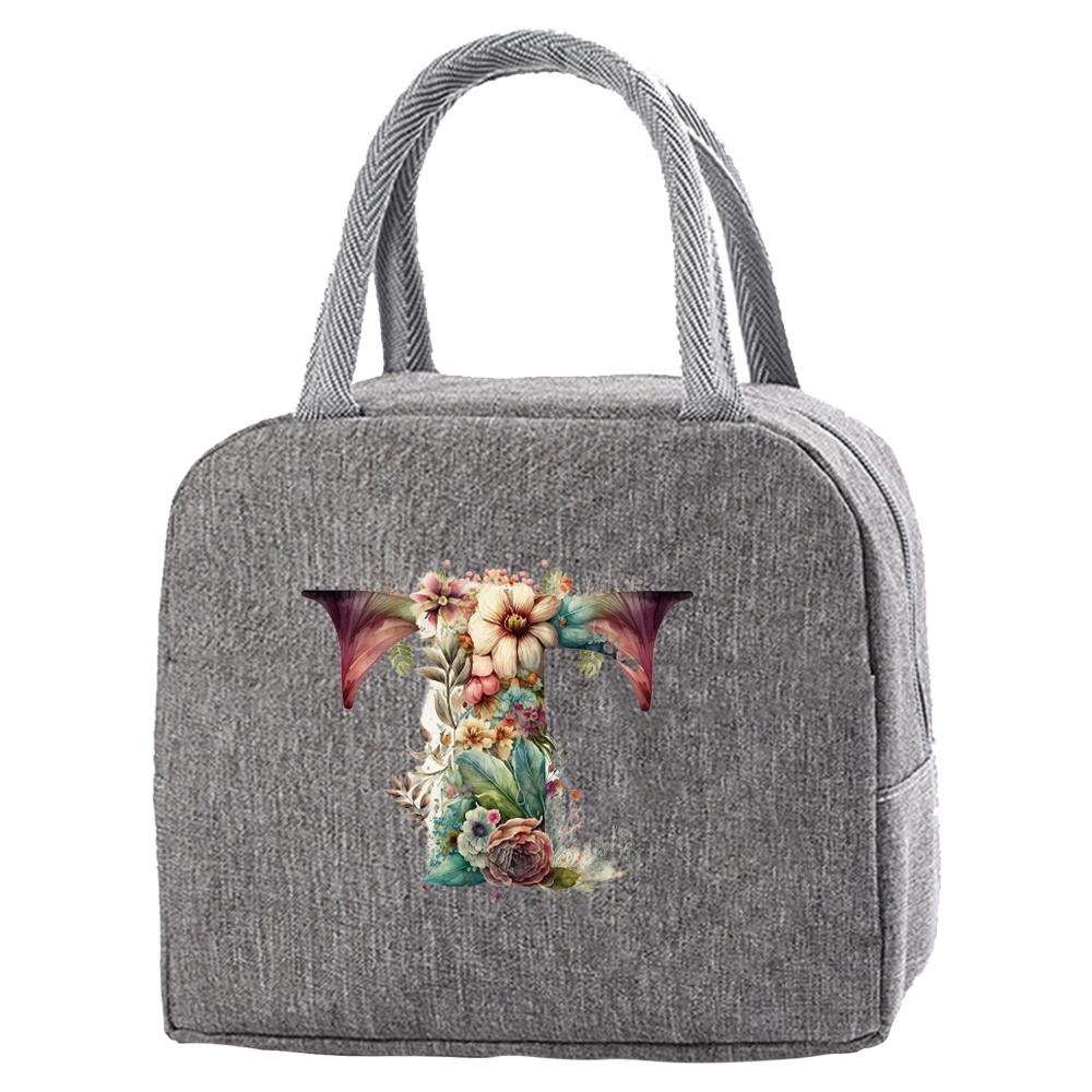 Tragbare Lebensmittelisolierung für Studenten auf Reisen Blumiger Briefdruckbox Picknick Wasserdichter Oxford Reißverschluss Isolier-Lunchtasche