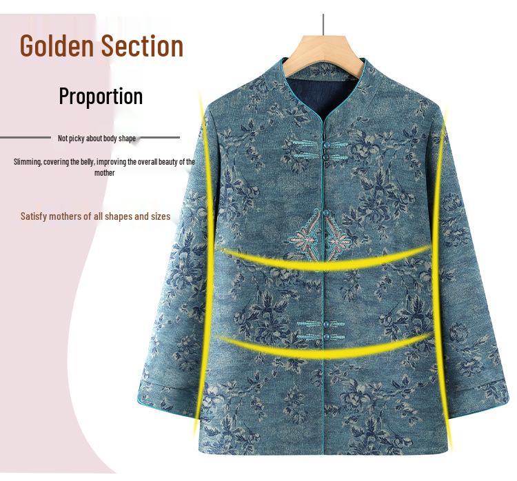 Grandma's Stand-Up Collar Long Sleeve Blouse - Spring & Fall Style for Middle-Aged Women