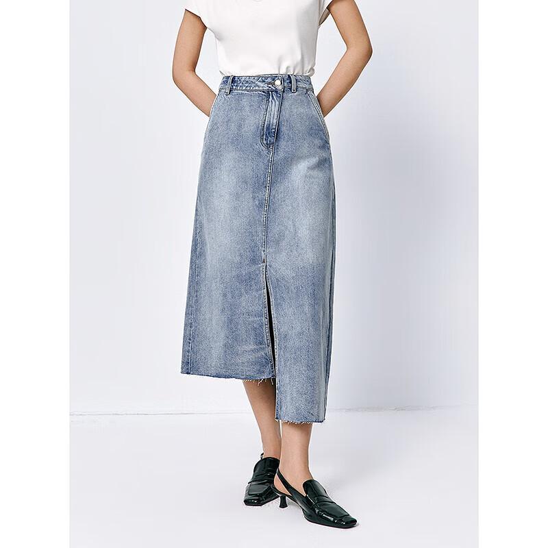 PEACEBIRD Women s Irregular Hem A-Line Denim Skirt L