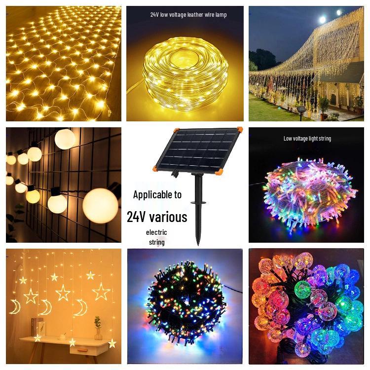 24V Solar Charging Panel with Copper Wire, Outdoor Low Voltage Light, Portable Remote Control, USB Interface, Energy Storage, Photovoltaic Accessory.