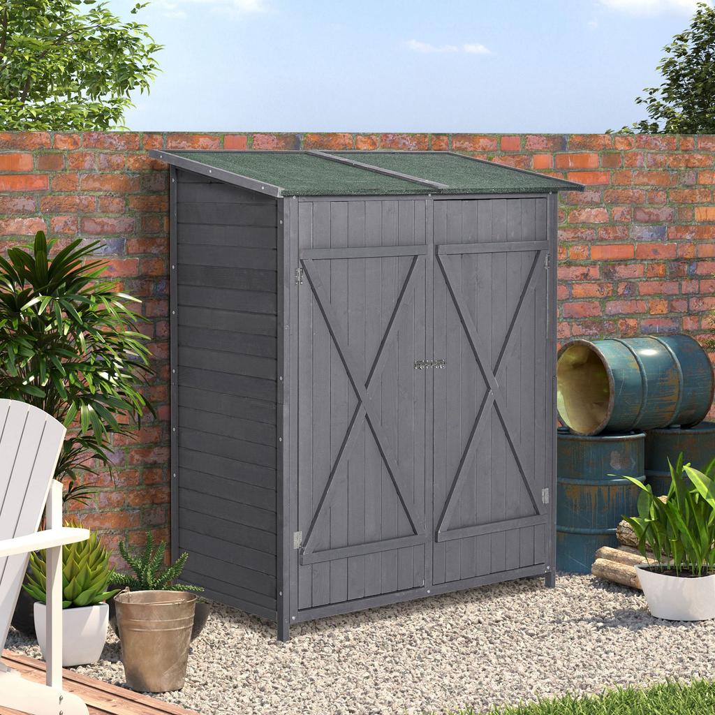 139 X 75 Fir Wood Garden Shed, with Asphalt Roof - Grey