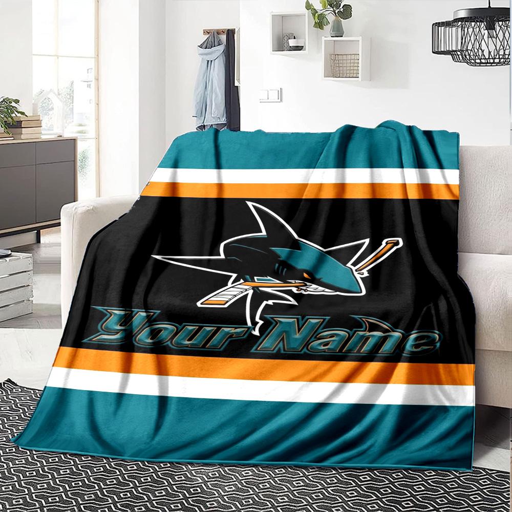 Name Custom San Jose Sharks Print Flannel Blanket High Quality Warm Comfortable Cover for All Seasons Perfect for Gifts Home Decor
