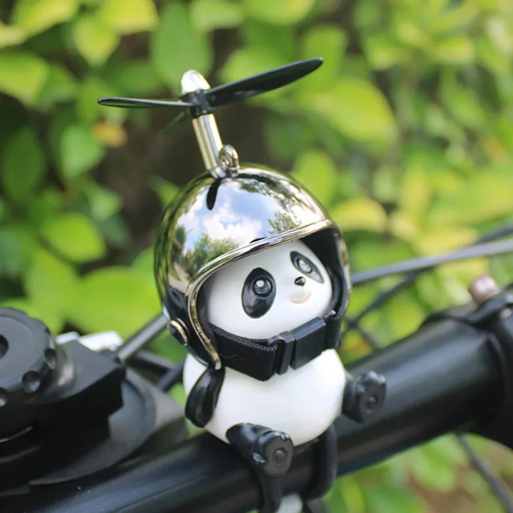 Motorcycle Handlebar Decoration Bike Electric Cute Panda Cartoon With Helmet Airscrew Ornaments Riding Equipment Accessories