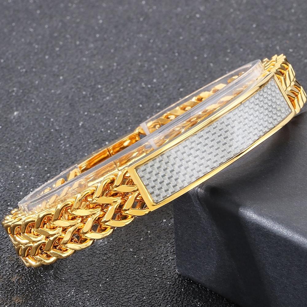 Luxury Never Fade Gold Color Stainless Steel Mens Bangle Bracelet With Magnet Clasp Birthday Jewelry Gifts for Boys Male