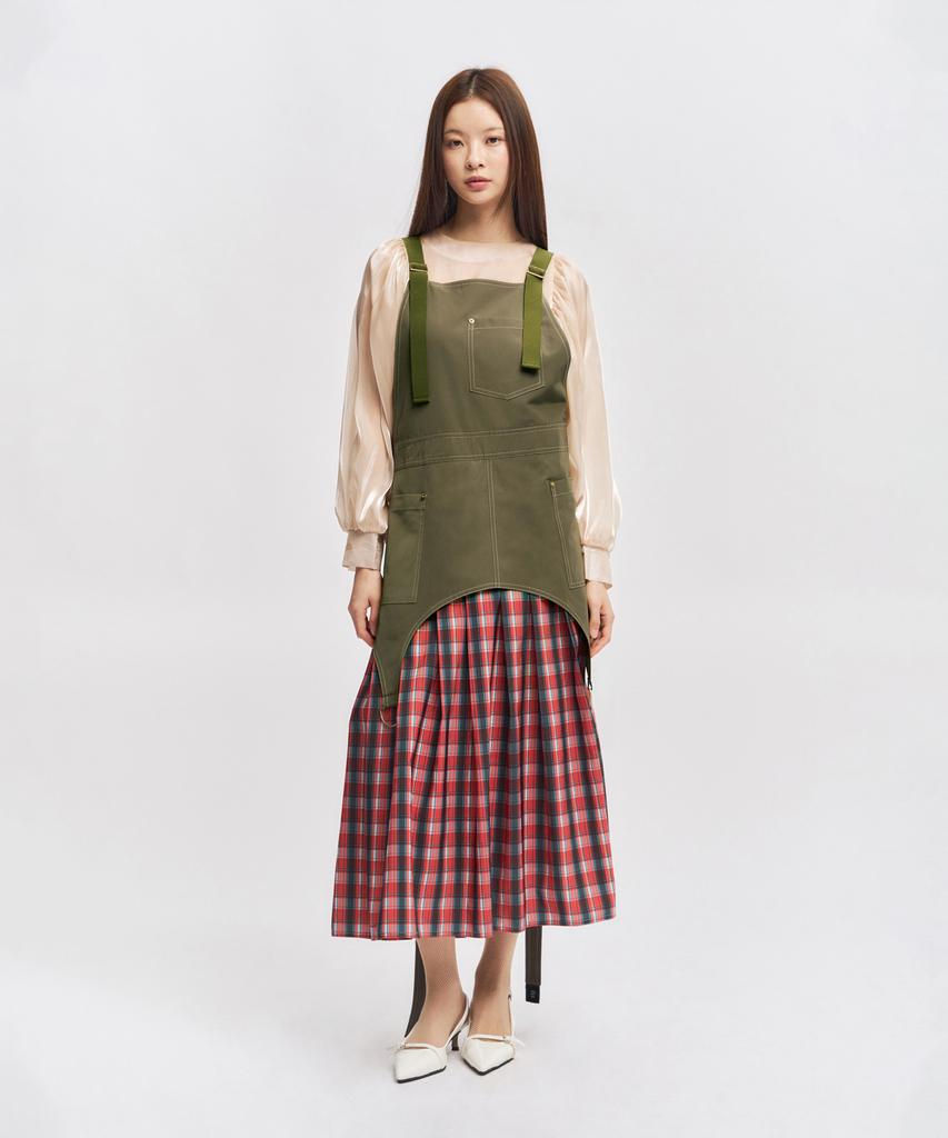 Eipeuleonwei Scarlet Check Khaki Apron Dress