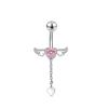 Pink Zircon Butterfly Heart Belly Button Ring For Women Stainless Steel  Flower Tassel Navel Ring Body Piercing Jewelry