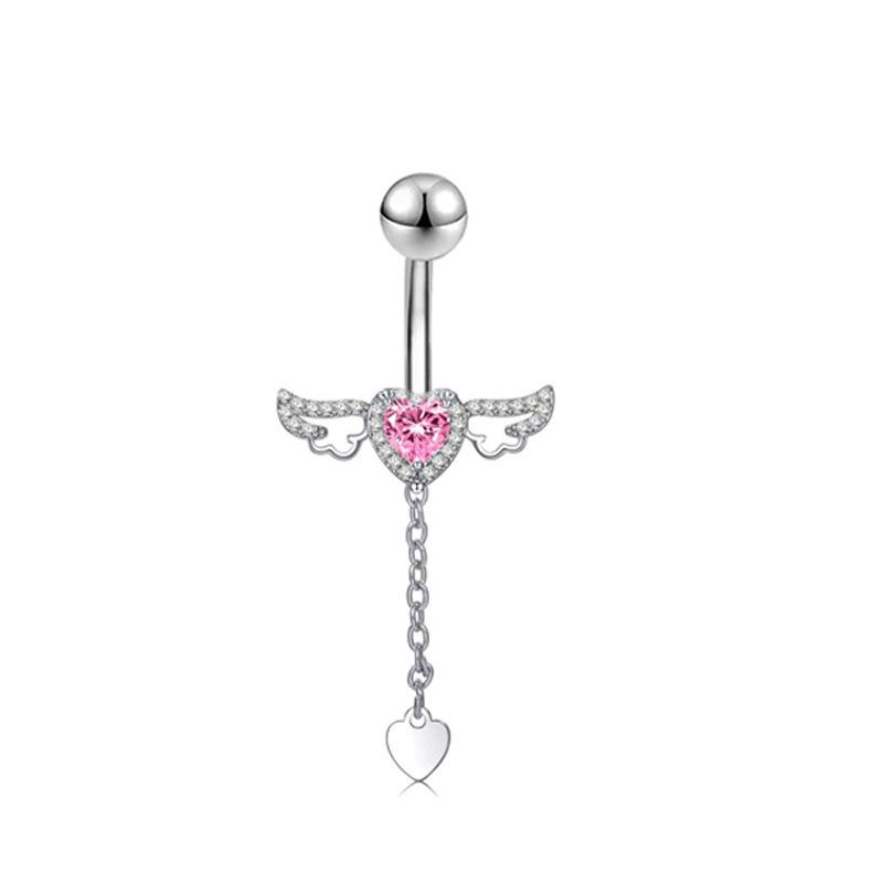 Pink Zircon Butterfly Heart Belly Button Ring For Women Stainless Steel  Flower Tassel Navel Ring Body Piercing Jewelry