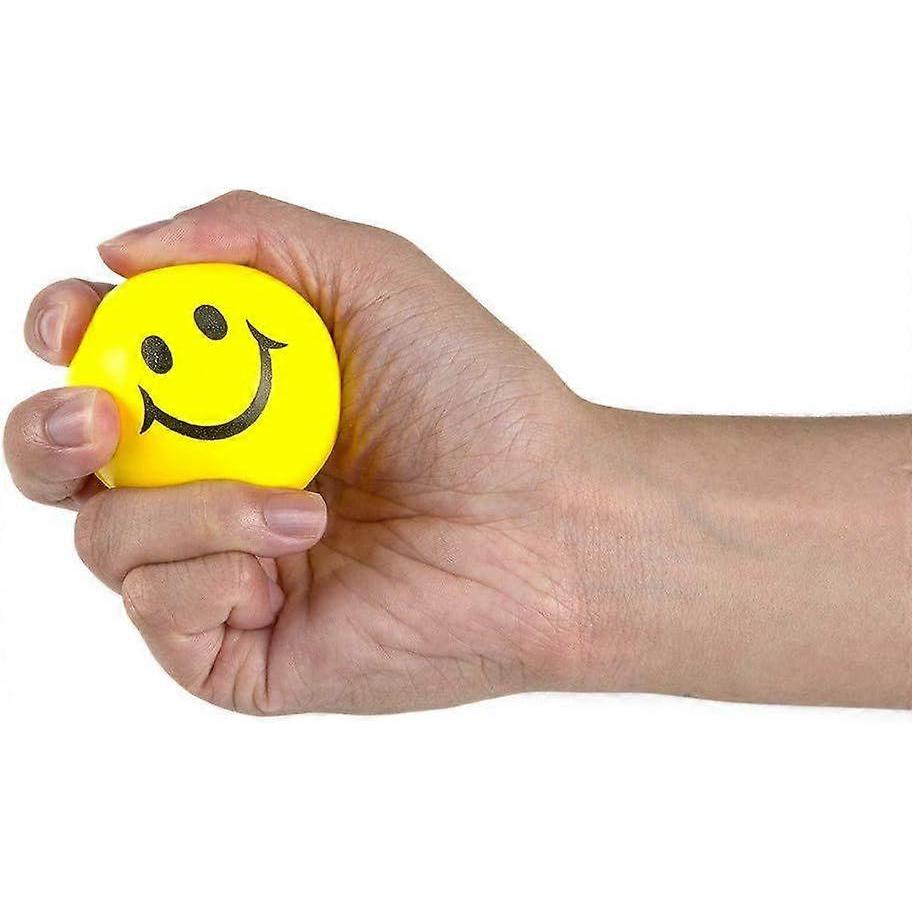 SAYTAY Smile Face Stress Balls (Bulk Pack of 24) for Kids and Adults, 2 Inch Yellow Fun Happy Face Squeeze Balls for Anxiety Relief, Hand Therapy or S
