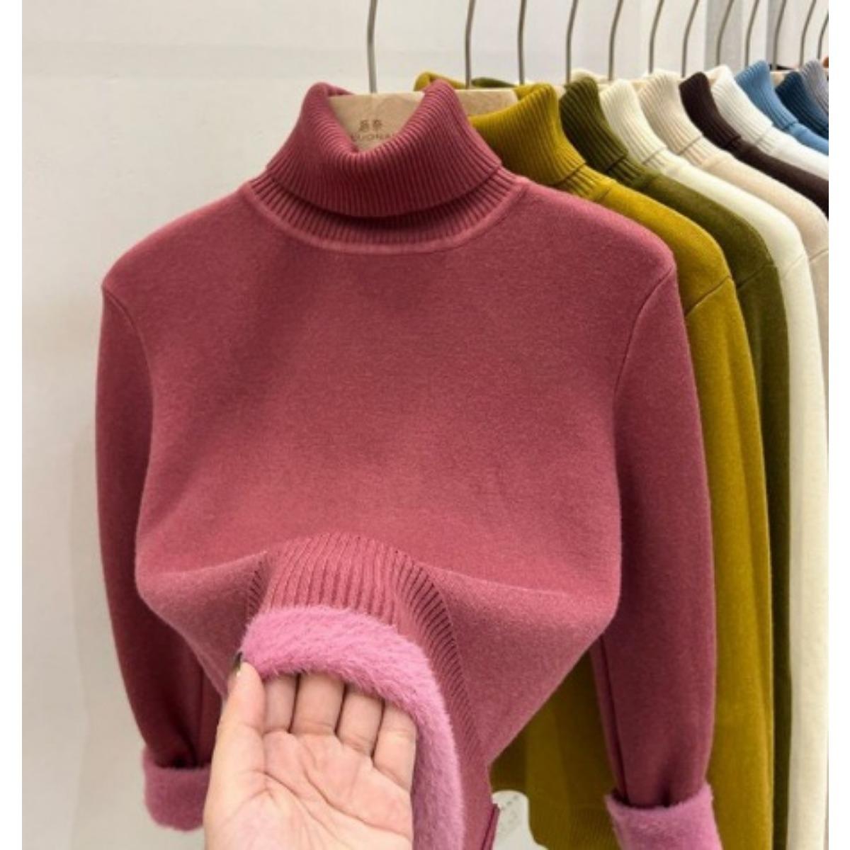 

Свитер с высоким воротником для женщин, облегающий и стройнящий топ для осени и зимы, черная вязаная базовая рубашка со стильным видом XL ярко-розовый