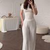 Casual Long Pants Suits Women O-neck Short Sleeve T-shirt Elastic Waist Trousers Set Spring Summer Solid Lady Household Clothes