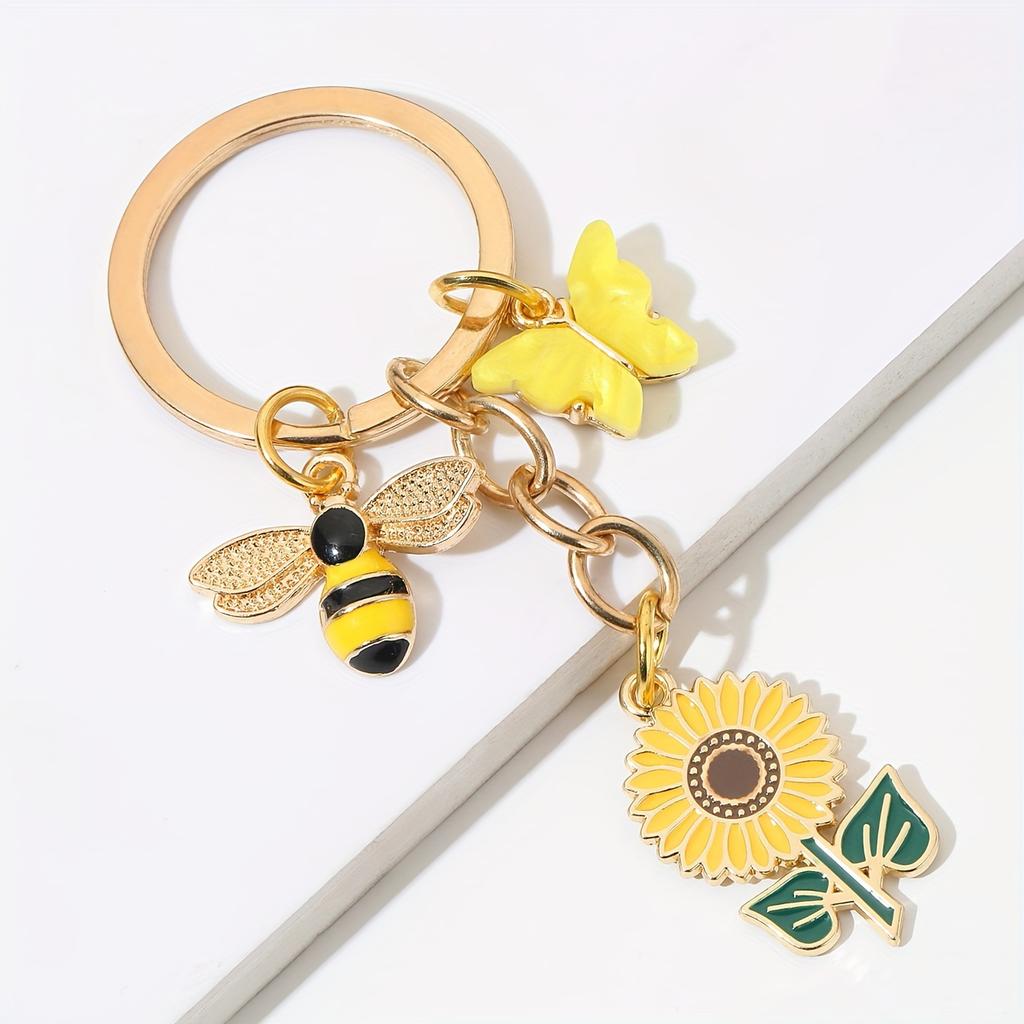 Portachiavi Smaltato Carino Farfalla & Ape & Girasole da Donna