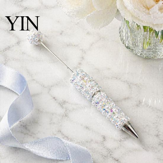 Luxury Faux Diamond Pen DIY Beadable Pen, Rhinestone Pearl Ballpoint Fancy Glitter Creative for Crafting, Student Stationery Office Writing