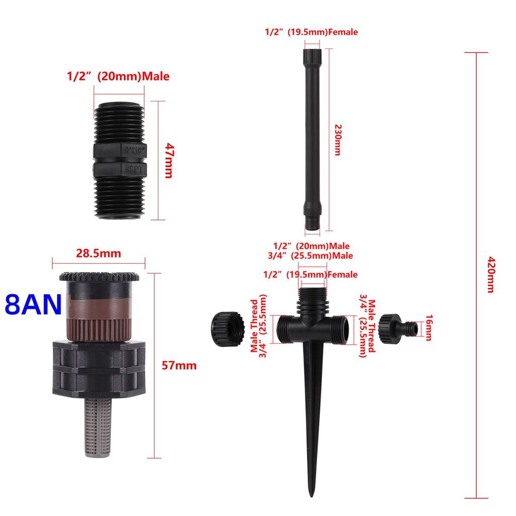 Garden Pop-up Watering Sprinkler 0~360 Degree Adjustable Scattering Nozzle 1/2" Thread Bracket Farm Lawn Crops Irrigation Tools