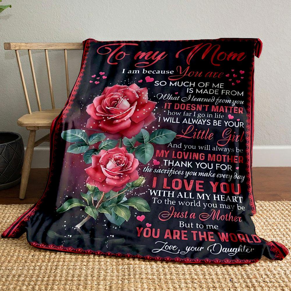 Rose Print Letter For Mom Red Rose, Warm Letter Blanket for Livingroom Couch lunch break Soft throw for Friend s festival Gift 80cm x 120cm
