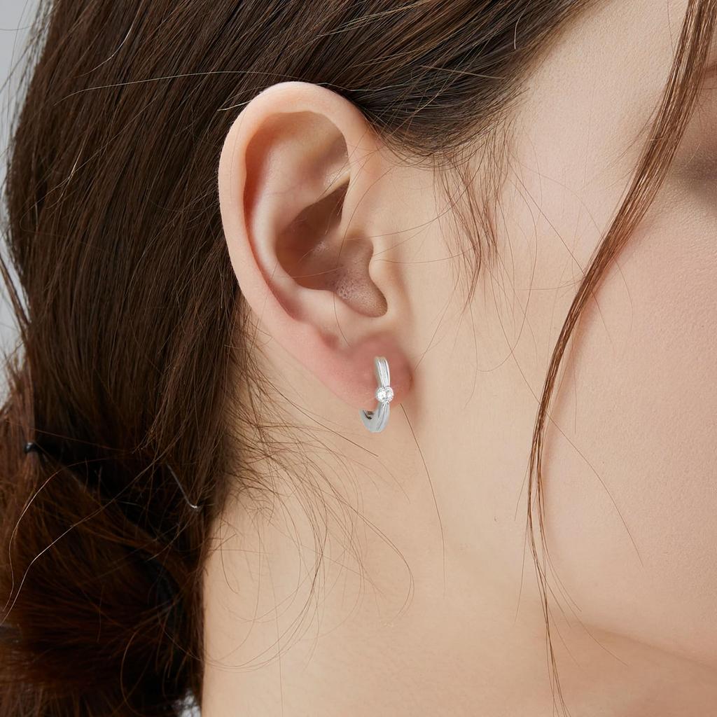 Hoop Earrings Ribbon Moissanite Earrings 15mm Ring Earrings Both Ears Hypoallergenic 14K Gold Plated Silver Earrings Single Diamond Simple Cute