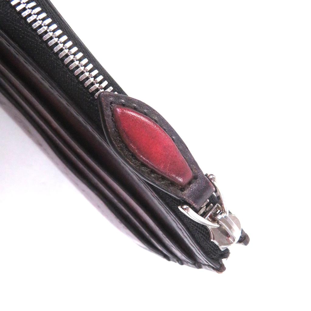 Great BERLUTI Card Case Core Logic Calligraphy Scritto L-shaped zipper Burgundy Used