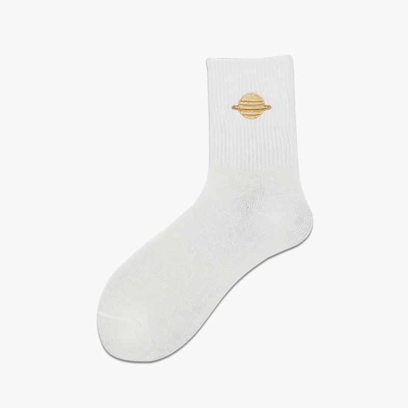 

2020 Autumn/Winter Women s Star Embroidery Cotton Mid-Calf Socks - Creative & Versatile Trendy Socks One Size белый