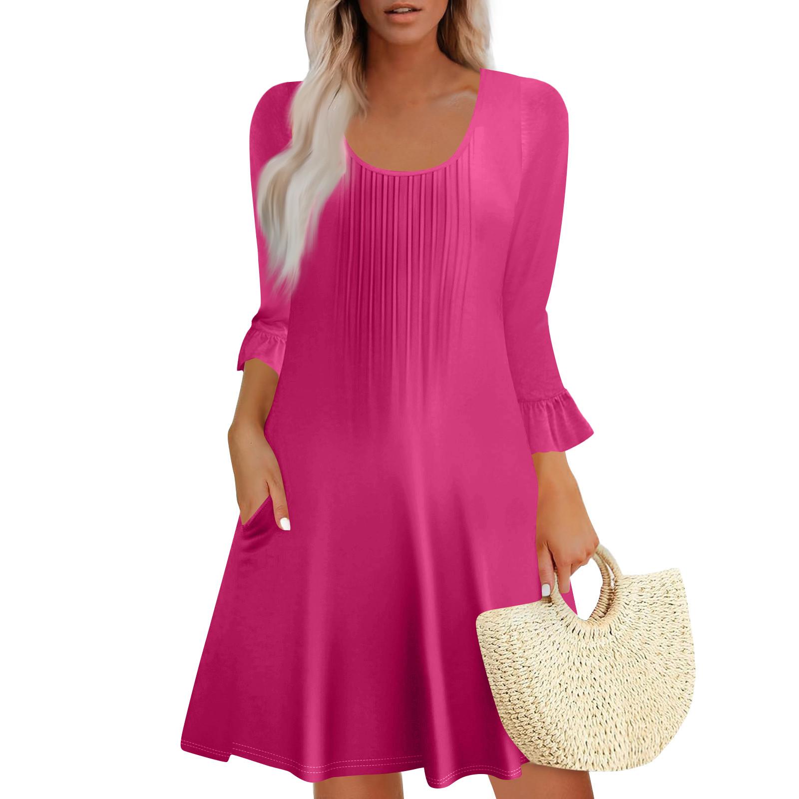 

Женское летнее платье свободного покроя для пляжного отдыха, сарафан с коротким рукавом и круглым вырезом, с карманом, с коротким рукавом, платье-рубашка L