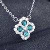 Paraiba Color Gemstone Pendant Necklace Micro Paved Diamond Teardrop Clover Flower Necklace for Women