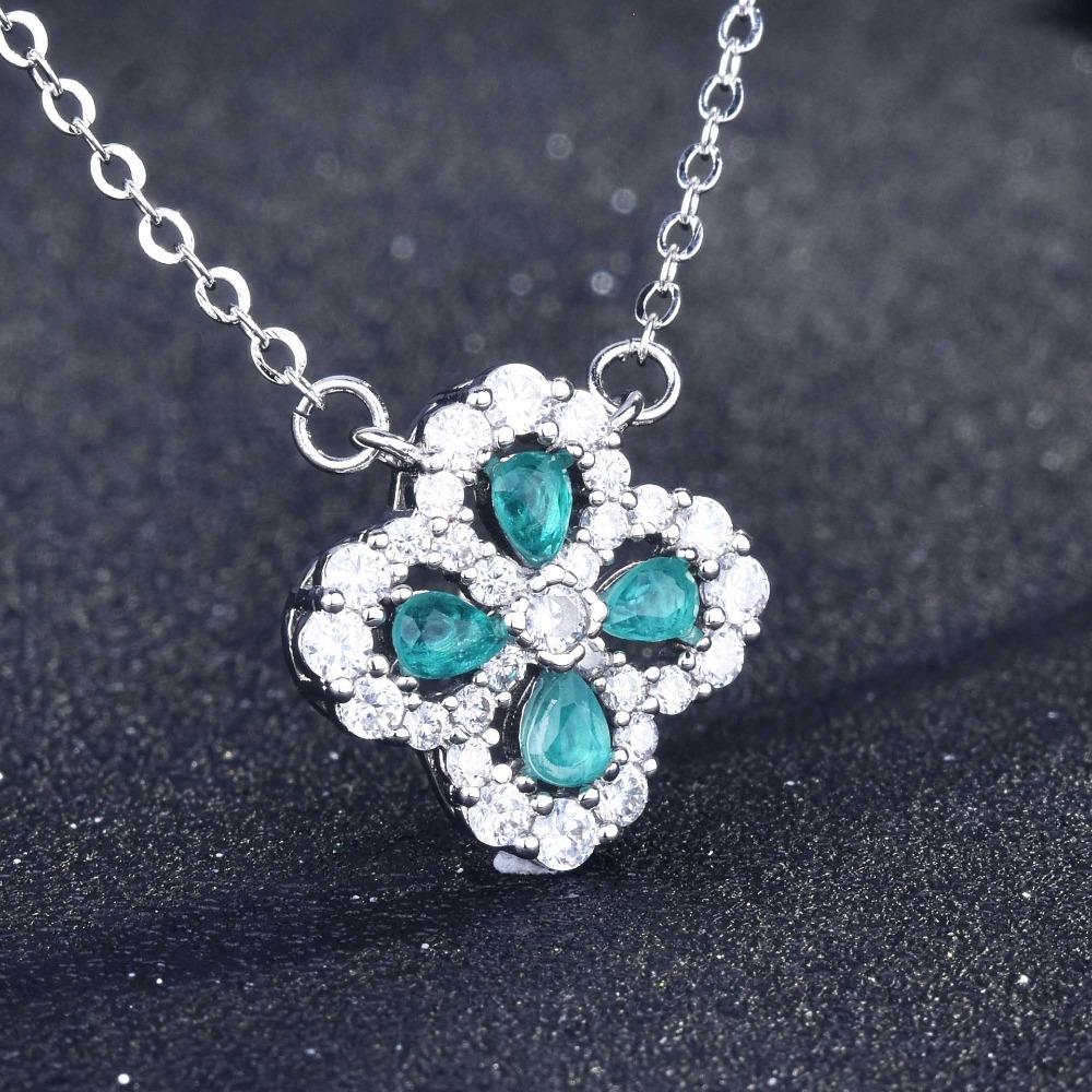 Paraiba Color Gemstone Pendant Necklace Micro Paved Diamond Teardrop Clover Flower Necklace for Women