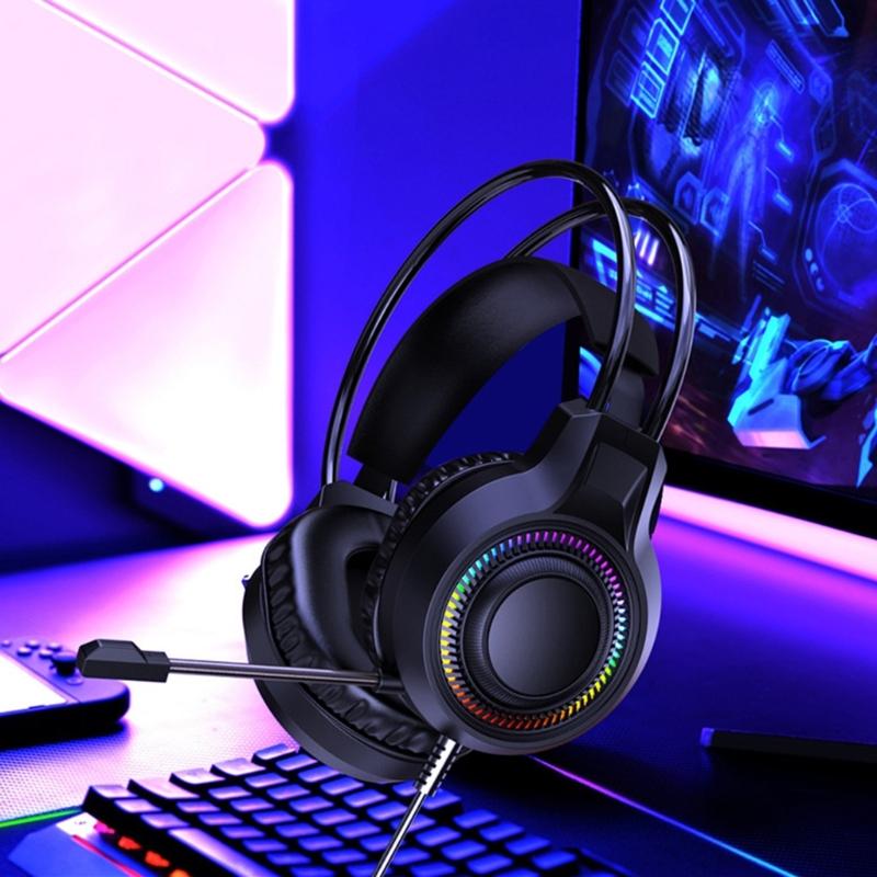 Wireds Over Ear Headphones With Glowing LED Lights 40mm Composite Diaphragm Driver Ergonomic Protein Leather Cushions Flexible Two Suspension Headbeam