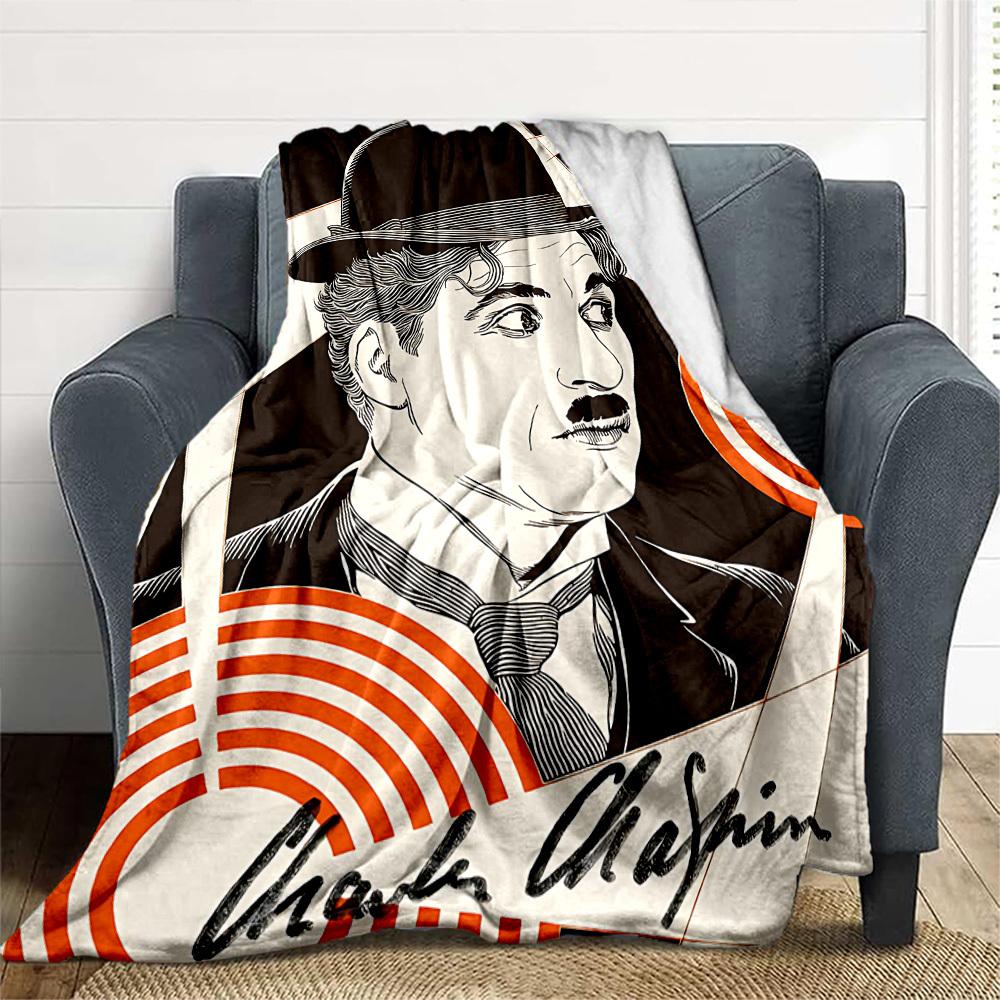 1pc Charlie Chaplin Outdoor Blanket Lightweight Flannel, Soft & Warm, All-Season Use for Sofa, Outdoor, Camping, Living Room, Office054