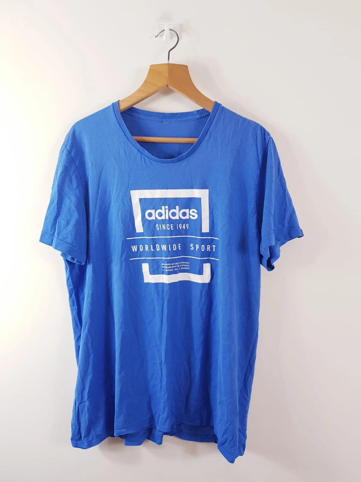 Мужская футболка adidas Синяя XL Короткий рукав Логотип Хлопковая футболка XXL