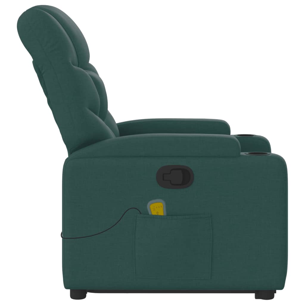 Massage Recliner with Rising Function Dark Green Fabric