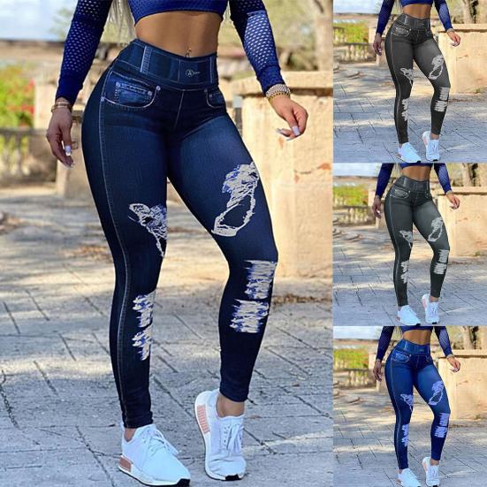 Slimming Fitness Pants High-elastic Soft Imitation Jeans Women Pants for Sport