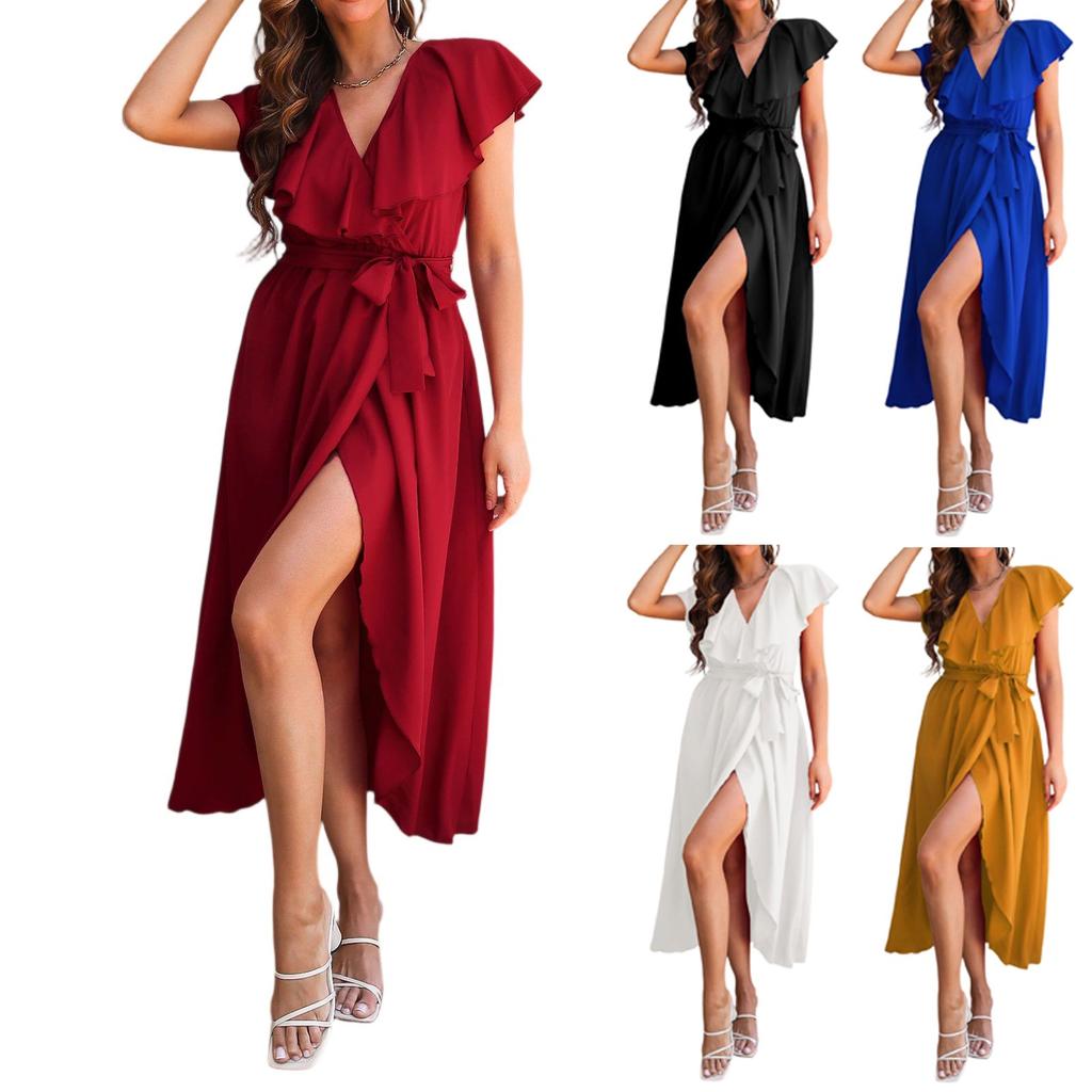 Women's Fashionable Solid Color V-neck Sleeveless Dress