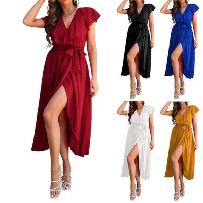 Women's Fashionable Solid Color V-neck Sleeveless Dress