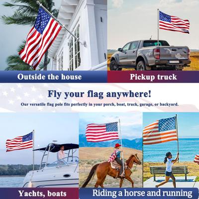 1 Set Wall Mount Flagpole 3/4 Sections 360 Degrees Rotating Tangle-Free Ring Clip Weather-resistant Metal Outdoor Porch Truck House Estate Flag