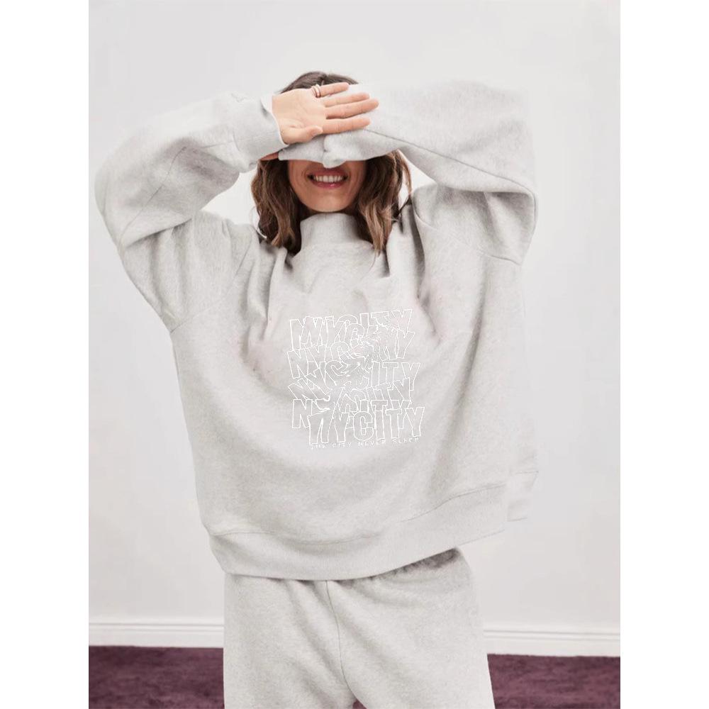 Trendy European Autumn Women's High Neck Loose Fit Long Sleeve Hoodie