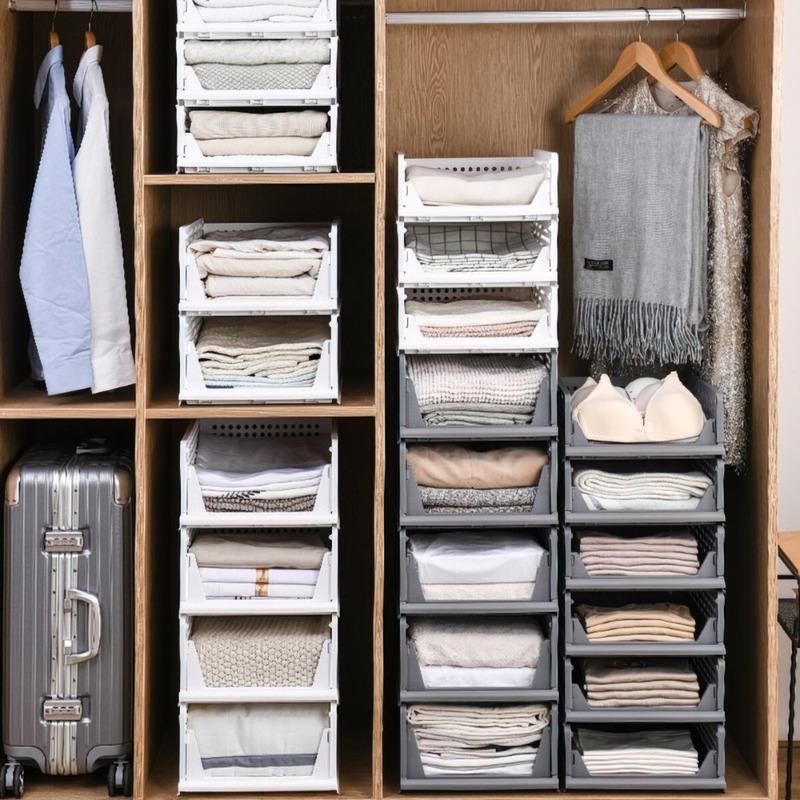 5PCS Large Foldable Plastic Clothes Organizer Storage Baskets in Closet Stackable Clothes Standing Rack Men Pants Jeans Storage