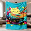 2026 Latest Flannel Blanket Japanese Style Lucky Cat Ramen Bowl Print Flannel Throw Blanket Soft, Durable & Nonshedding Polyester Cover for All Season