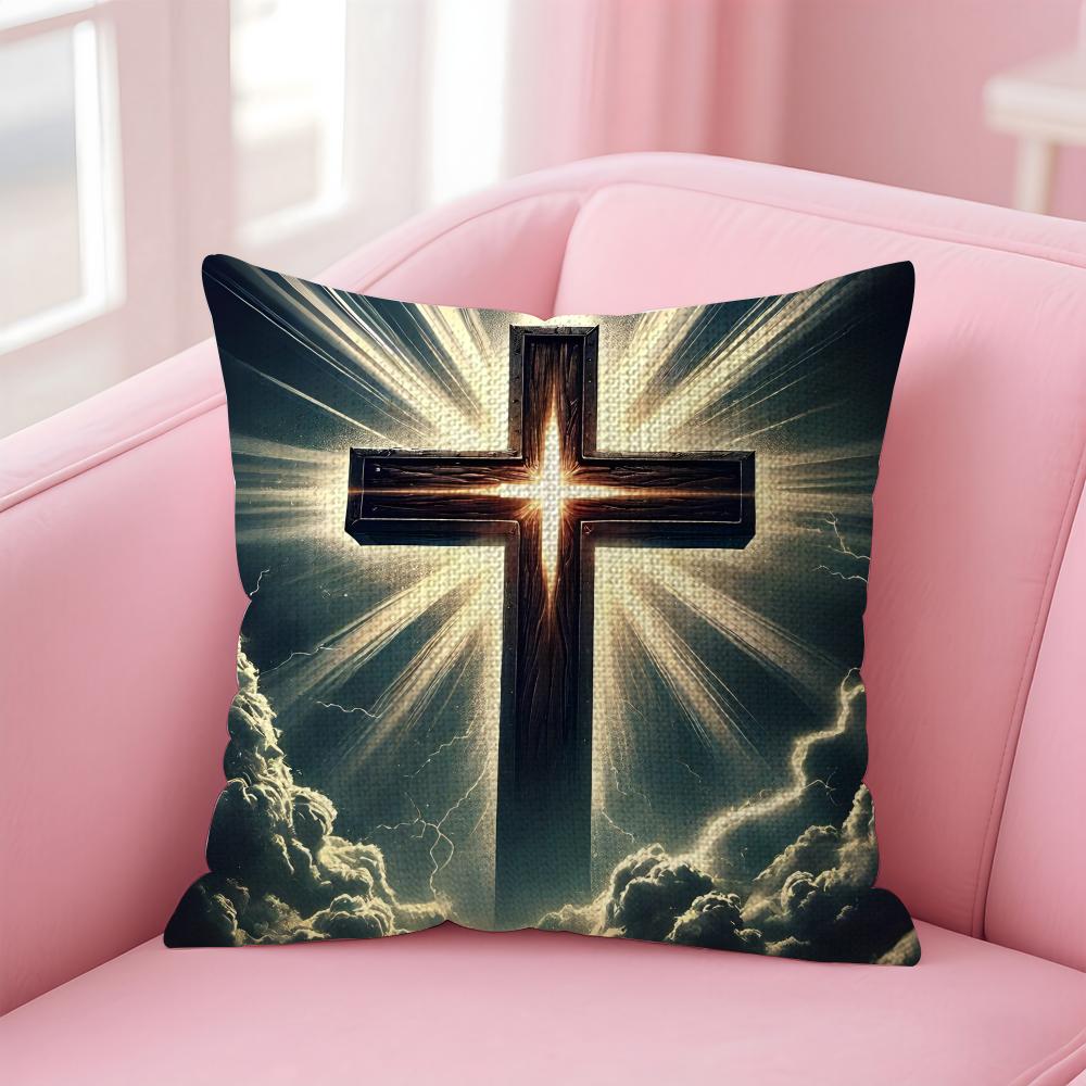 

Cross Hot Cushion Cover Natural Linen Pillow Case DoubleSided Print Decorative Sofa Pillowcase Home Decor Gift 30x30cm