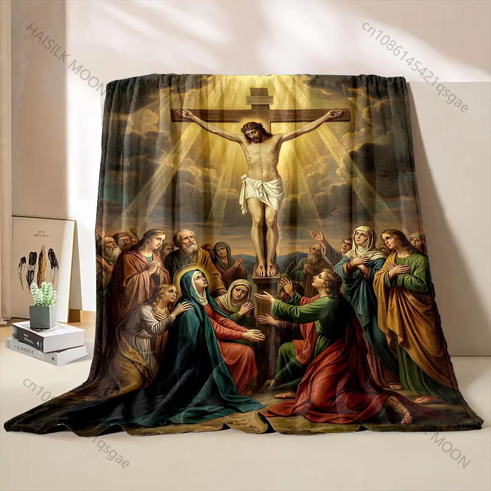 1PC Jesus crucifixion scene Print Blanket Warm Soft Fluffy Kids and Adult Sofa Bed Throw Blanket Outdoor Travel Camping RV