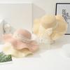 Lace pearl bow straw hat women's summer seaside beach vacation sunshade sun hat wide brim sunshade