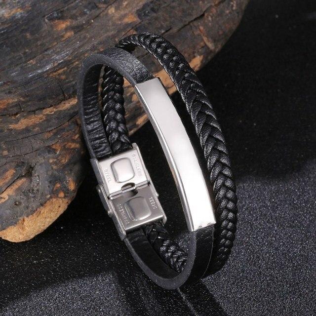 New Trendy Leather Bracelet Men Stainless Steel Handmade Bangles Male Wristband Charm Hand Jewelry Boyfriend Husband Gift Sp1037