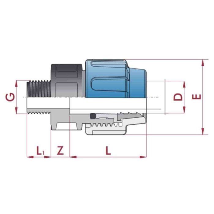 Raccord PE 20mm, 1/2 pouce AG, Raccord Compression Polyéthylène