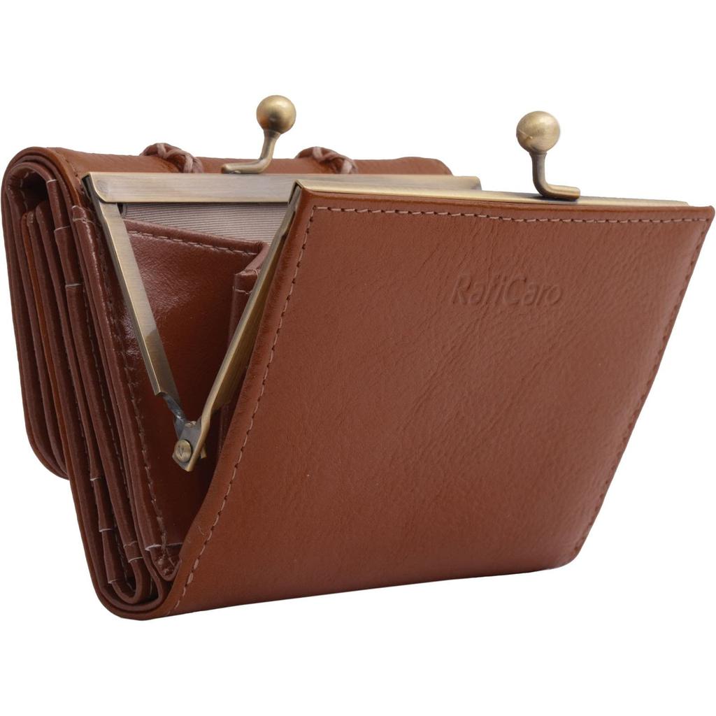 Genuine Italian Leather Wallet with Clasp Closure and Coin Large Short Dark Brown Women's Tri-fold Purse, Capacity, Compact, Simple, Wallet,