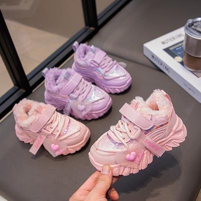 Kleinkind Mädchen Fleecegefütterte Sneaker Neue Winter Kinder Sportschuhe Weiche Sohle Atmungsaktiv Vielseitig Schulschuhe Sneaker