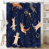 Space Adventure Cats Shower Curtain Set Blue Galaxy Print with Astronaut Feline Figurines for Bathroom Decorators Perfect Gift f