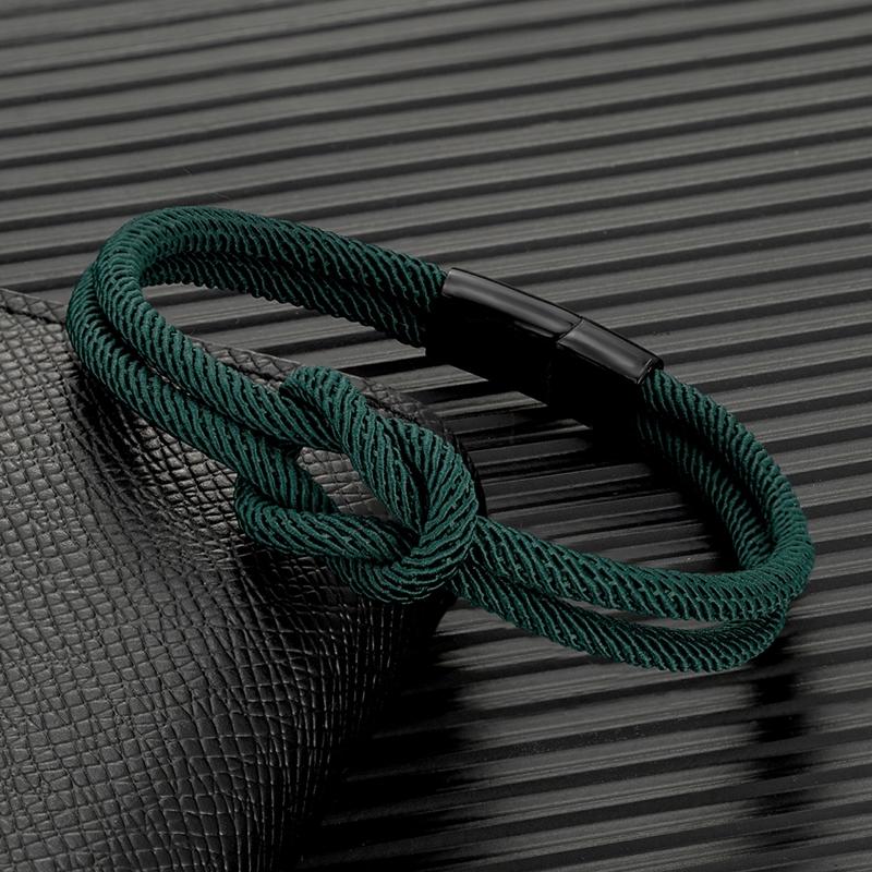 Herren Doppel-lagiges geknotetes Seilarmband für Damen Schwarzer Edelstahl Schieber Magnetverschluss Unendlichkeit Partner Schmuck